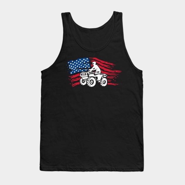 ATV / FOUR WHEELING: ATV Four Quad Biker American Flag Tank Top by woormle